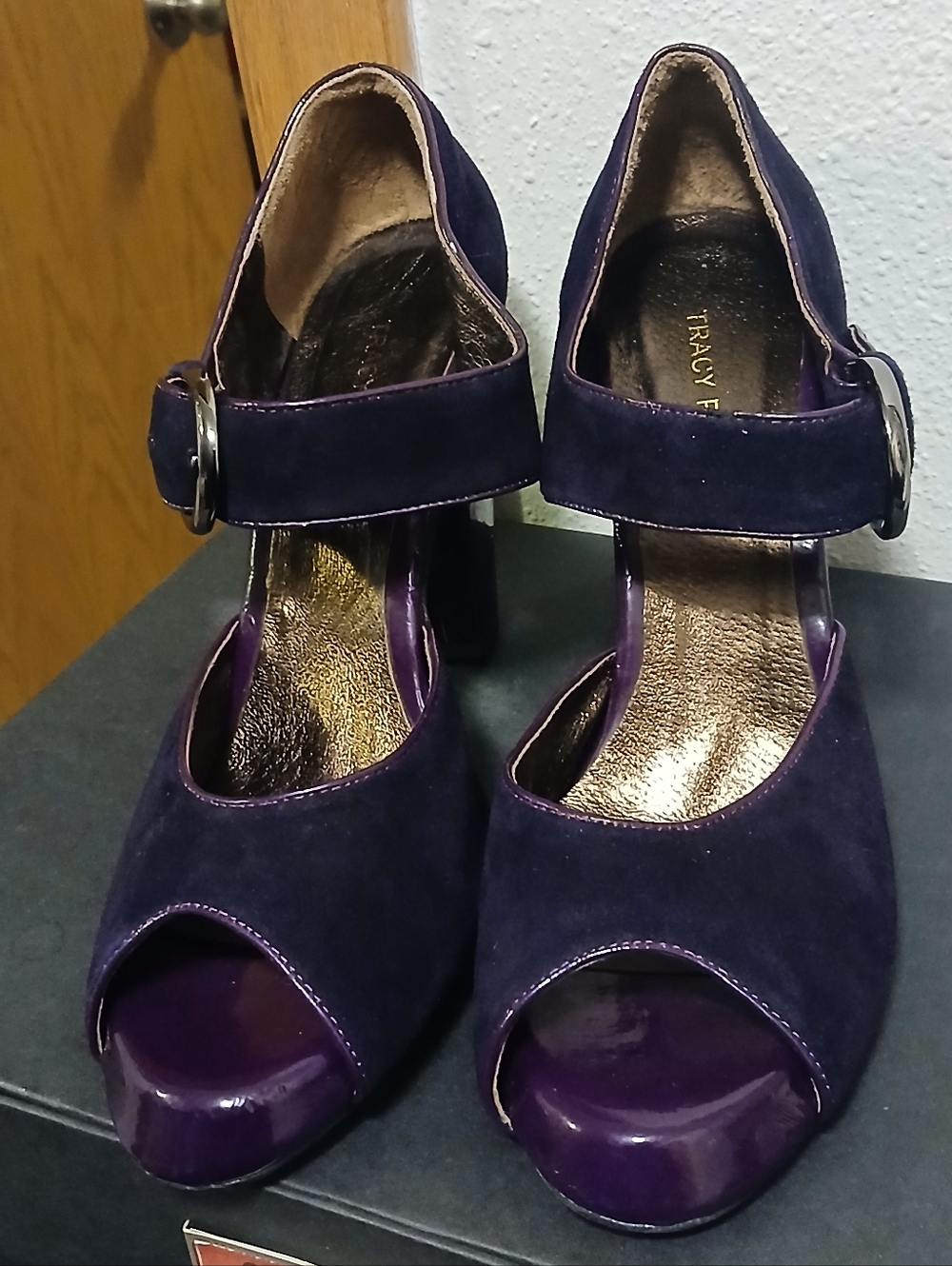 Tracy Porter Purple Suede Peep-Toe Mary Jane Heels - Size 10